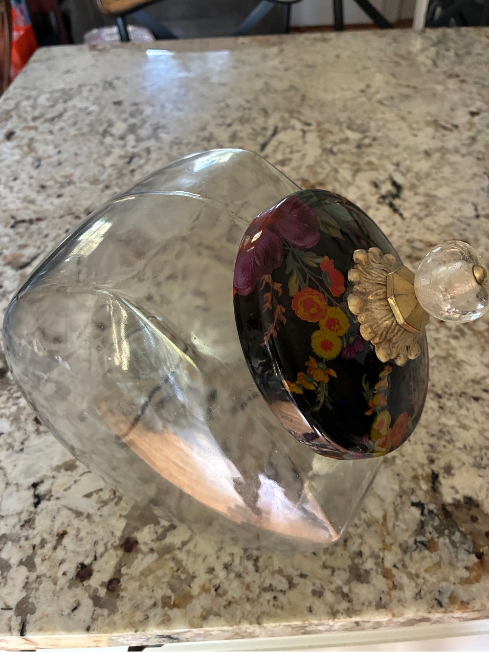 MacKenzie-Childs Clear Glass Apothecary Jar with Black Floral Lid